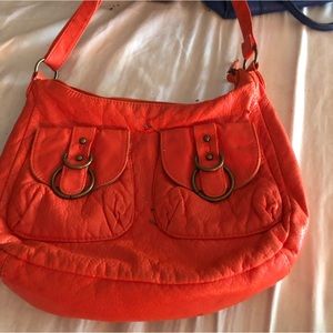 Orange leather genuine handbag